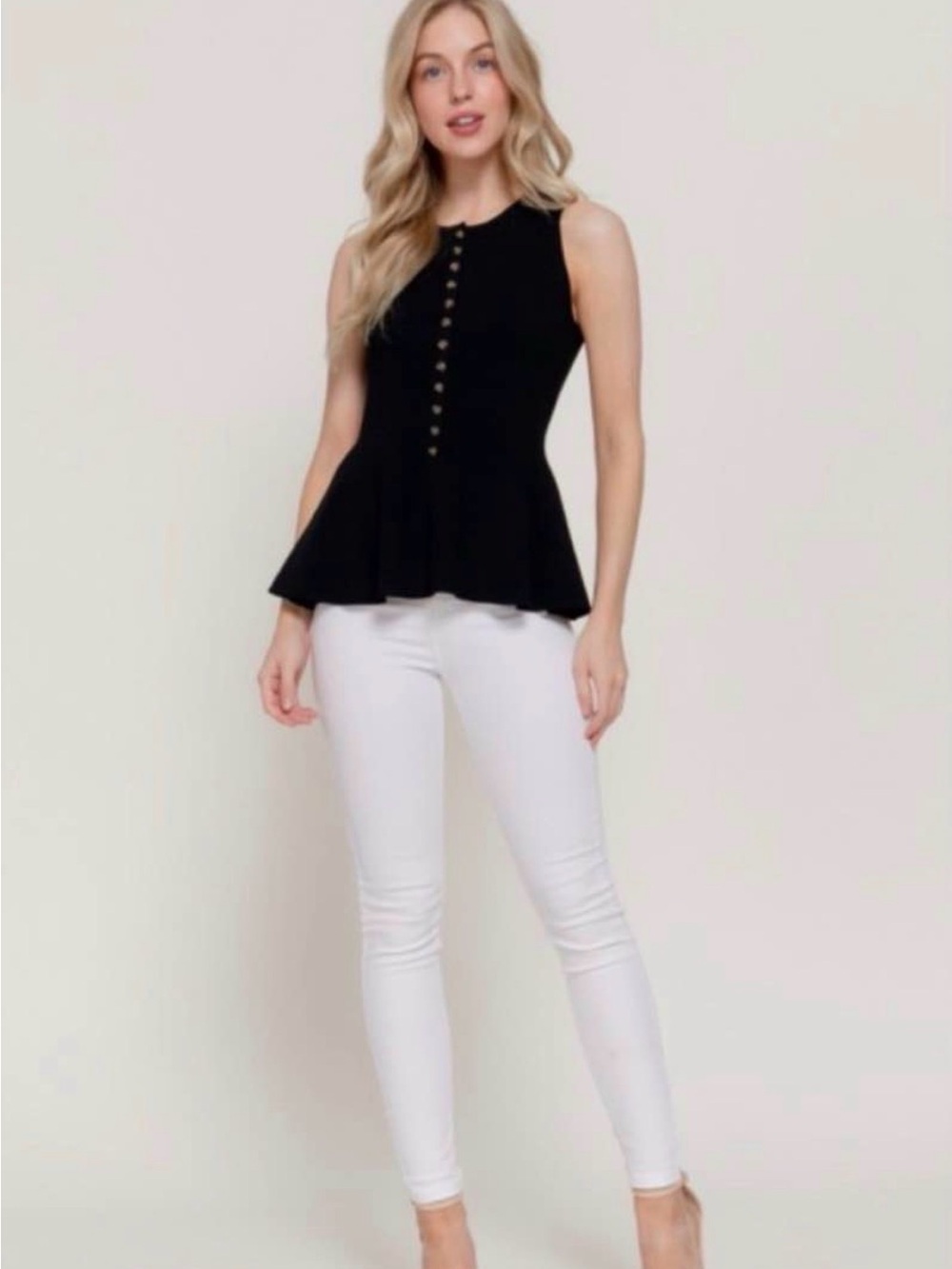 Active USA Black Ribbed Button-Front Tank - Picture 1 of 4